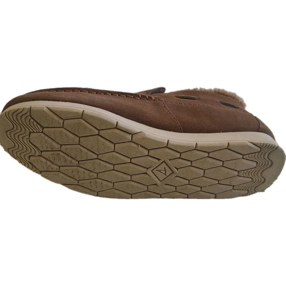Sperry Moc Sider Men's Slip On Shoes Fleece Lined Suede Dark Brown Size 9.5‎